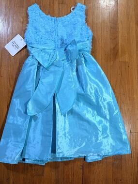 Victoria Girls Formal Dress Size 2 Hawaiian Blue Floral Satin Bow NWT